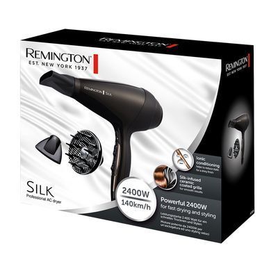 Remington Фен Silk, 2400Вт, режимов-3, дифузор, иониз-я, хол. обдув, коричневый AC9095 фото