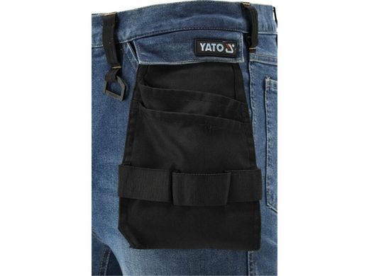 Брюки рабочие джинс стрейч YATO размер M/82-90 см, рост-172-180 см, серые, 17 карманов, 71% бав, 25