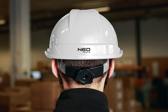 Каска промышленная NEO TOOLS 97-221, белая, с подбородочным ремнем, ABS, CE сертификат