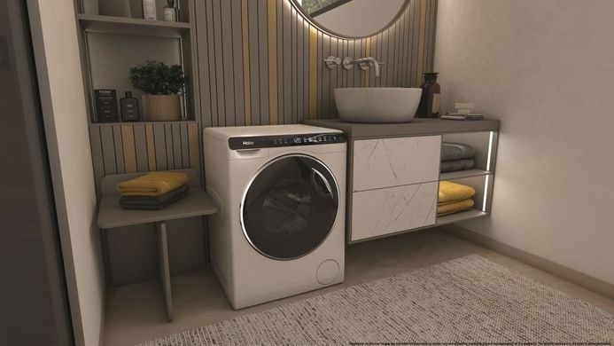 Haier Пральна машина фронтальна, 5кг, 1000, A+++, 44см, дисплей, інвертор, люк чорний, висота 70см, білий (372639) HW50-BP12307 фото
