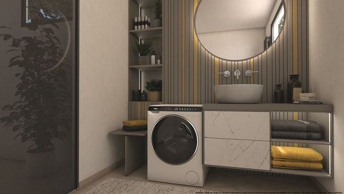 Haier Пральна машина фронтальна, 5кг, 1000, A+++, 44см, дисплей, інвертор, люк чорний, висота 70см, білий (372639) HW50-BP12307 фото