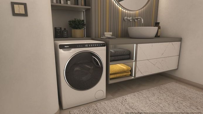 Haier Пральна машина фронтальна, 5кг, 1000, A+++, 44см, дисплей, інвертор, люк чорний, висота 70см, білий (372639) HW50-BP12307 фото