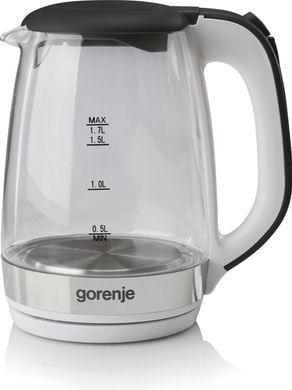 Електрочайник Gorenje 1.7л, 2,200 Вт, strix контроль, скло, білий (377016) K17GXG фото