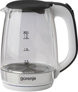 Електрочайник Gorenje 1.7л, 2,200 Вт, strix контроль, скло, білий (377016) K17GXG фото