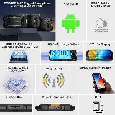 Doogee Смартфон S41T 5.5" 4/64ГБ, 2SIM, 6300мА&bull;год, зелений (382847) 6924351684426 фото