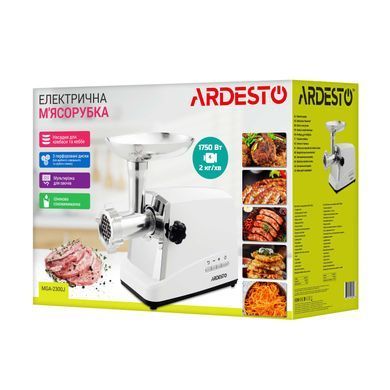ARDESTO М'ясорубка, 1750Вт, продук.-2 кг/хв, 3 решітки + для ковб., кеббе, 4 терки, біло-сріблястий (368072) MGA-2300J фото