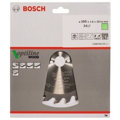 Диск пиляльний Bosch Optiline Wood 160x24 / 16 мм, 24 2608641171