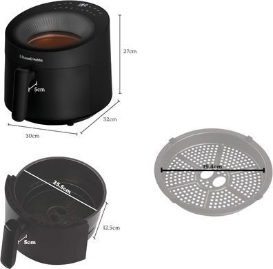 Russell Hobbs Мультипіч Satisfry Panoramic- 1500Вт, чаша-5л, сенсорне управл., 10 авто. програм, пластик/скло, чорний (385895) 27420-56 фото