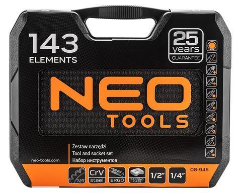 Набір інструментів Neo Tools 08-945, 143 предметів. 08-945 фото