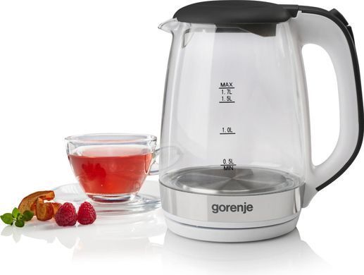 Електрочайник Gorenje 1.7л, 2,200 Вт, strix контроль, скло, білий (377016) K17GXG фото
