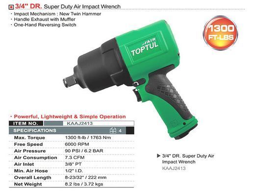 Гайковерт пневматичний TOPTUL 3/4" 1763N/m 6000об/хв KAAJ2413 KAAJ2413 фото