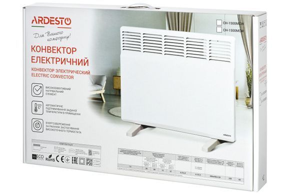 ARDESTO Конвектор, 15м2, 1500Вт, мех. упр-ние, закр. нагрев. элемент, белый
