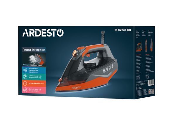 ARDESTO Праска IR-C2233-GR, 2200Вт, 340мл, керам. підошва, чорно-помаранчевий (360285) IR-C2233-GR фото