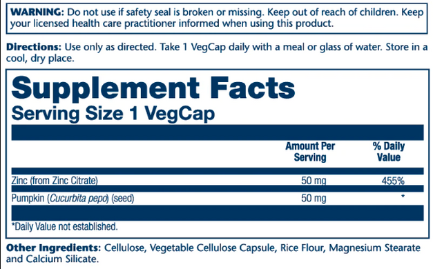 Zinc Citrate 50mg - 60 vcaps