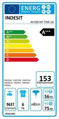 Indesit Пральна машина фронтальна, 6кг, 1000, A+++, 44.6см, дисплей, пара, інвертор, білий (386644) IM600MYTIMEUA фото