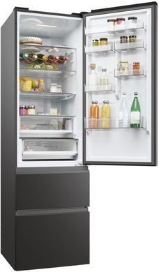 Haier Холодильник многодверный, 205x59.5х65.7, холод.отд.-289л, мороз.отд.-125л, 3дв., А++, NF, инв., дисплей, нулевая зона, черный HTW5620DNPT фото