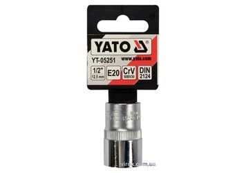 Головка торцевая YATO: TORX E20, квадрат 1/2", CrV, DIN 2124