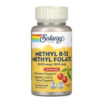 Витамин В-12 и фолиевая кислота, вкус вишни, Methyl B-12 Methyl Folate, Solaray, 60 леденцов