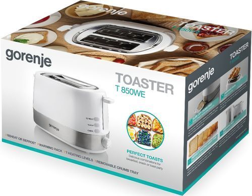 Gorenje Тостер, 850Вт, пластик/ металл , функц. розморож, автовідключення, білий (295190) T850WE фото