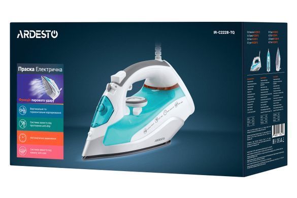 ARDESTO Праска IR-C2228-TQ, 2200Вт, 280мл, паровий удар, керам. підошва, голубий (325927) IR-C2228-TQ фото