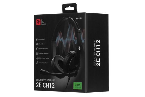 Гарнитура ПК стерео On-ear 2E CH12 USB, omni-mic, 2м, черный 2E-CH12SU фото