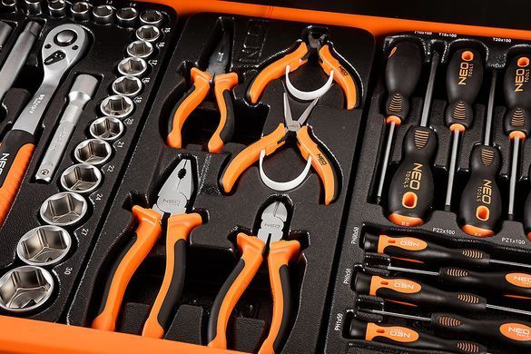 Тележка для инструментов Neo Tools 84-214-6 c 5 ящиками ящиками и набором профессиональных инструментов 84-214-6 фото