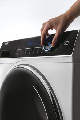 Haier Прально-сушильна машина фронтальна, 8(5)кг, 1400, A, 55см, дисплей, пара, інвертор, люк чорний, прямий привід, білий (375299) HWD80-B14979 фото