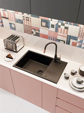 Смеситель для кухни Deante Aster, дл.излива - 206мм, поворотный, 1+фильтр, черный-медь