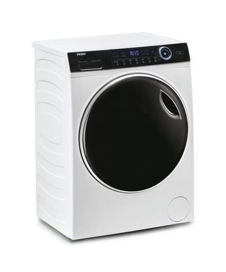 Haier Прально-сушильна машина фронтальна, 8(5)кг, 1400, A, 55см, дисплей, пара, інвертор, люк чорний, прямий привід, білий (375299) HWD80-B14979 фото