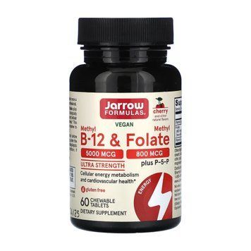 Метилфолат и метил B-12, Methyl B-12 & Methyl Folate, Jarrow Formulas, вишня, 60 леденцов