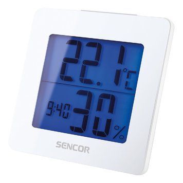 Термогігрометр Sencor, внутр. вимірювання, AAx1, темп-ра, вологість, час, білий (354651)