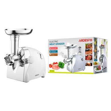 М'ясорубка ARDESTO 2000Вт, продук.-1.9кг/хв, 3 решітки + для ковб., кеббе, 3 терки, пластик, біло-сріблястий (373920) MGA-2000W фото