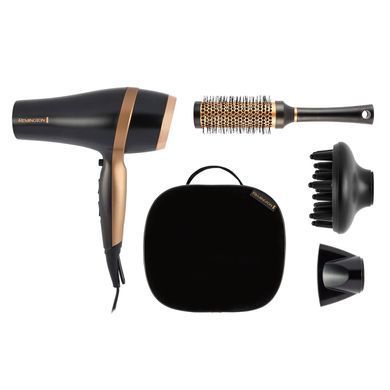 Remington Фен Salon Smooth, 2100Вт, 3 режими, дифузор,гребінець, кейс, іоніз-я, хол. обдув, , чорний (381881) D6960GP фото