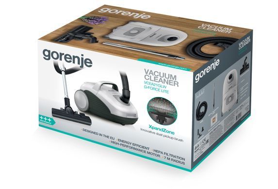 Gorenje Пилосос мішковий, 700Вт, 3л, HEPA, щітка Xpand Zone, телескоп (329595) VCEA21GLW фото