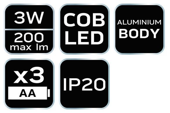 Светодиодный фонарь COB на батарейках 3xAA 200 лм 99-032 фото