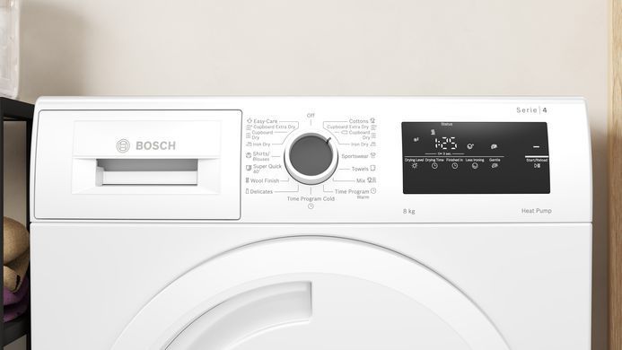 Bosch Сушильна машина тепловий насос, 8кг, A++, 60см, дисплей, білий (366630) WTH83253BY фото