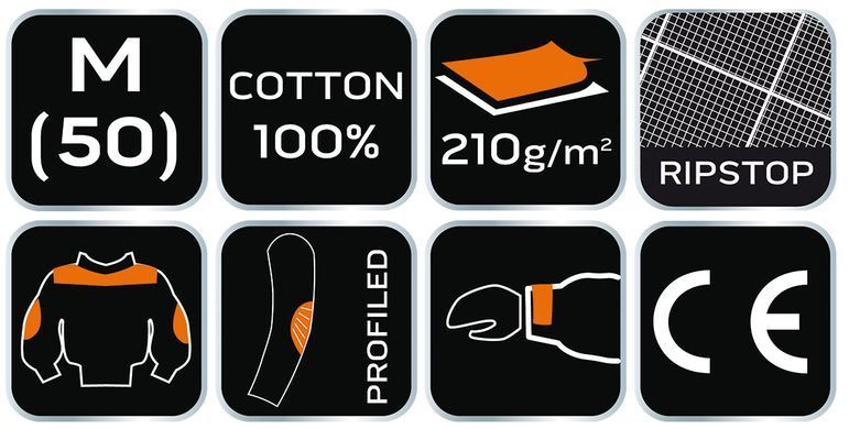 Рабочая куртка NEO TOOLS 81-207 Garage, 100 % хлопок Ripstop, усиления Oxford, CE M
