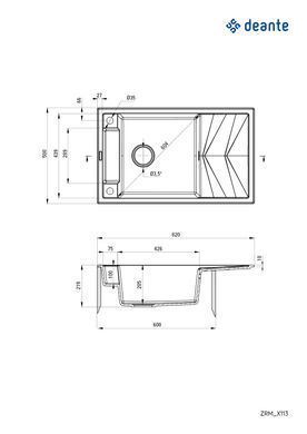 Мийка кухонна Deante Magnetic, граніт, прямокут., з крилом, 820х500х219мм, чаша - 1, накладна, чорний матовий (360304)