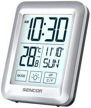 Термогігрометр Sencor, внутр. вимірювання, АААх2, темп-ра, вологість, час, срібний (354658)