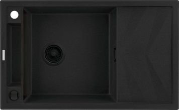 Мийка кухонна Deante Magnetic, граніт, прямокут., з крилом, 820х500х219мм, чаша - 1, накладна, чорний матовий (360304)