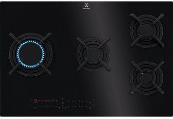 Electrolux Варильна поверхня газова на склі, 80см, чавун, електрон. керування, Hob2Hood, чорний (377283) KGV8473IK фото