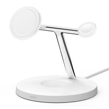 Зарядний пристрій бездротовий Belkin 3в1 MagSafe iPhone/Watch/AirPods Fast charger Pad, білий