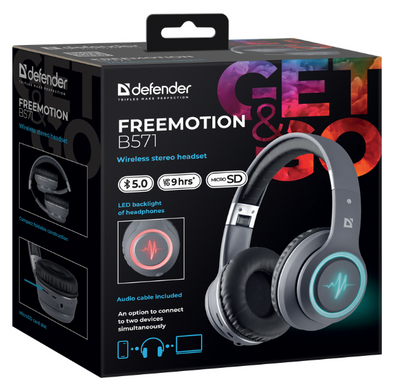 Навушники Defender FreeMotion B571 Bluetooth LED, Gray (63571) (6918549) 63571 фото