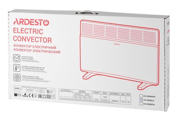 ARDESTO Конвектор электрический СН-2000ECA, 2000 Вт, 20 м2, LED-дисплей, IP24, антрацит матовый