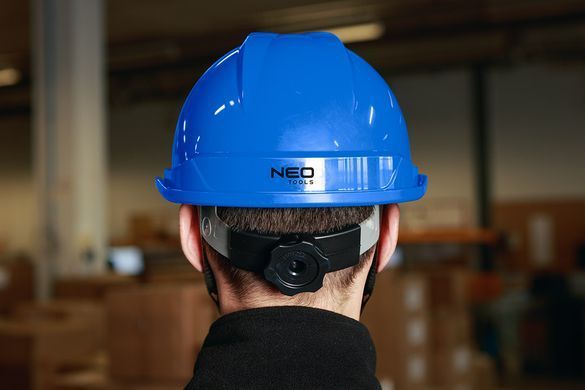 Каска промышленная NEO TOOLS 97-222, синяя, с подбородочным ремнем, ABS, CE сертификат.