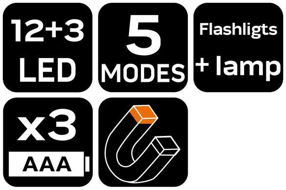 Дорожня сигнальна лампа NEO TOOLS 99-128, 12+3 LED, 5 режимів, магніт