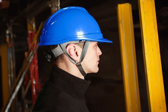 Каска промышленная NEO TOOLS 97-222, синяя, с подбородочным ремнем, ABS, CE сертификат.