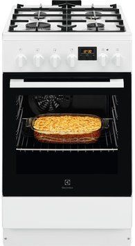 Electrolux Плита комбинированная, 57л, 50x60см, дисплей, конвекция, чугун, белый LKK520211W фото