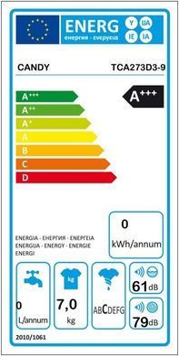 Candy Пральна машина вертикальна, 7кг, 1200, A+++, 60см, дисплей, білий (386191) TCA273D3-9 фото
