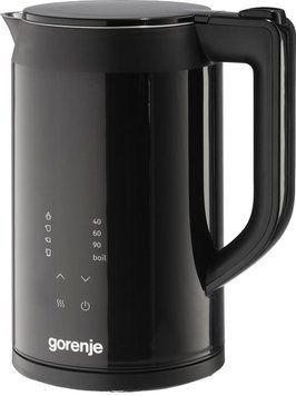 Gorenje Електрочайник 1.7л, подвійні стінки, LED дисплей, Strix контроль, чорний (378570) K17DWDII фото